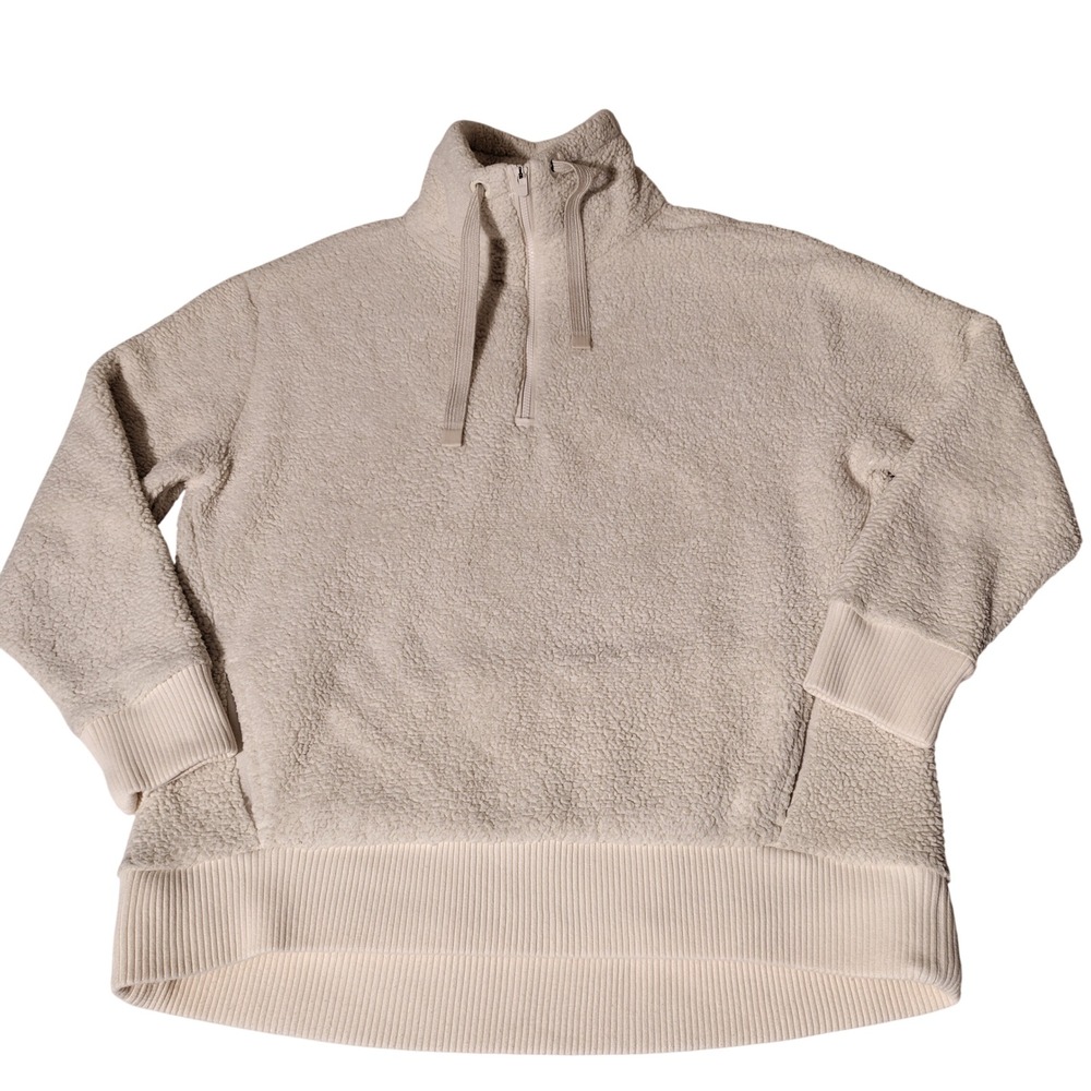Athleta Sherpa Quarter Zip Sweatshirt Cream Off-White Size M